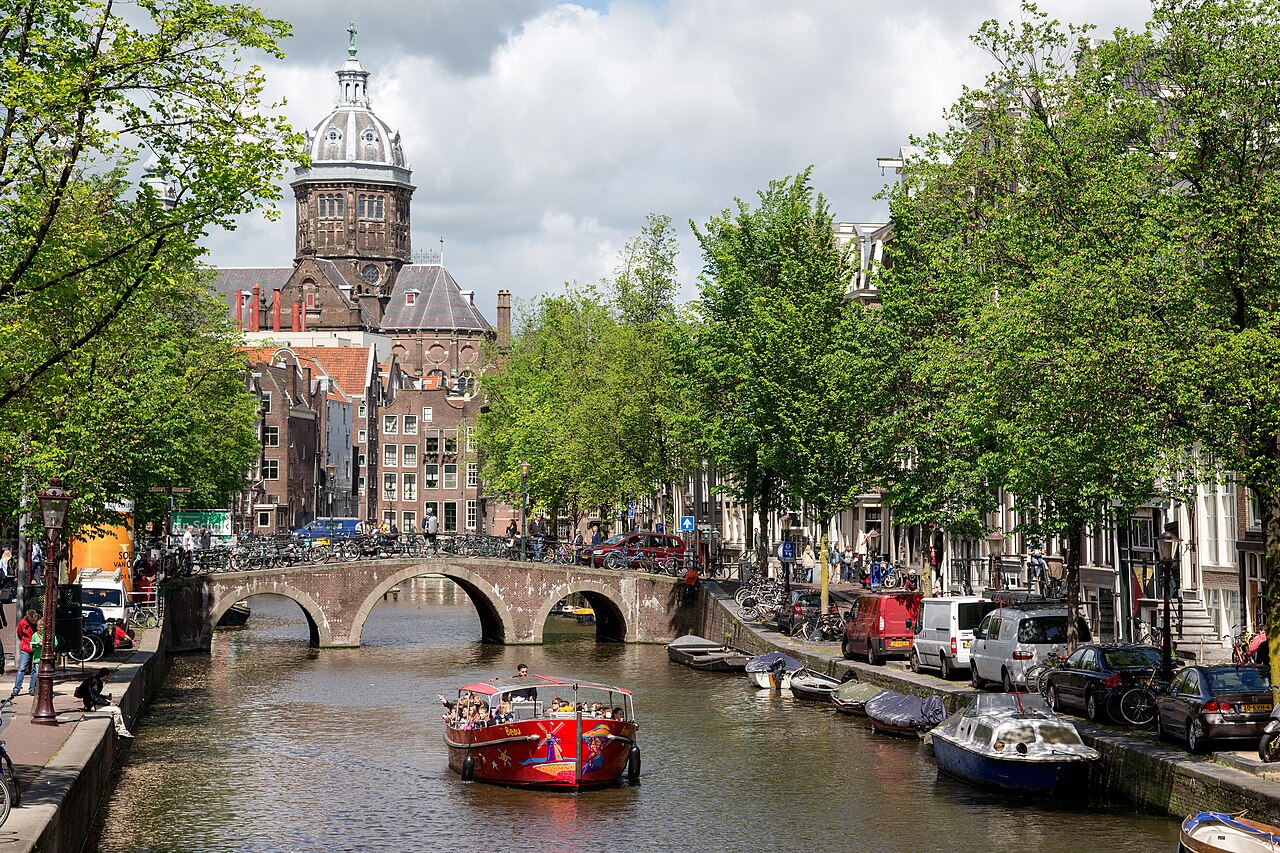 Amsterdam city canals houses bikes