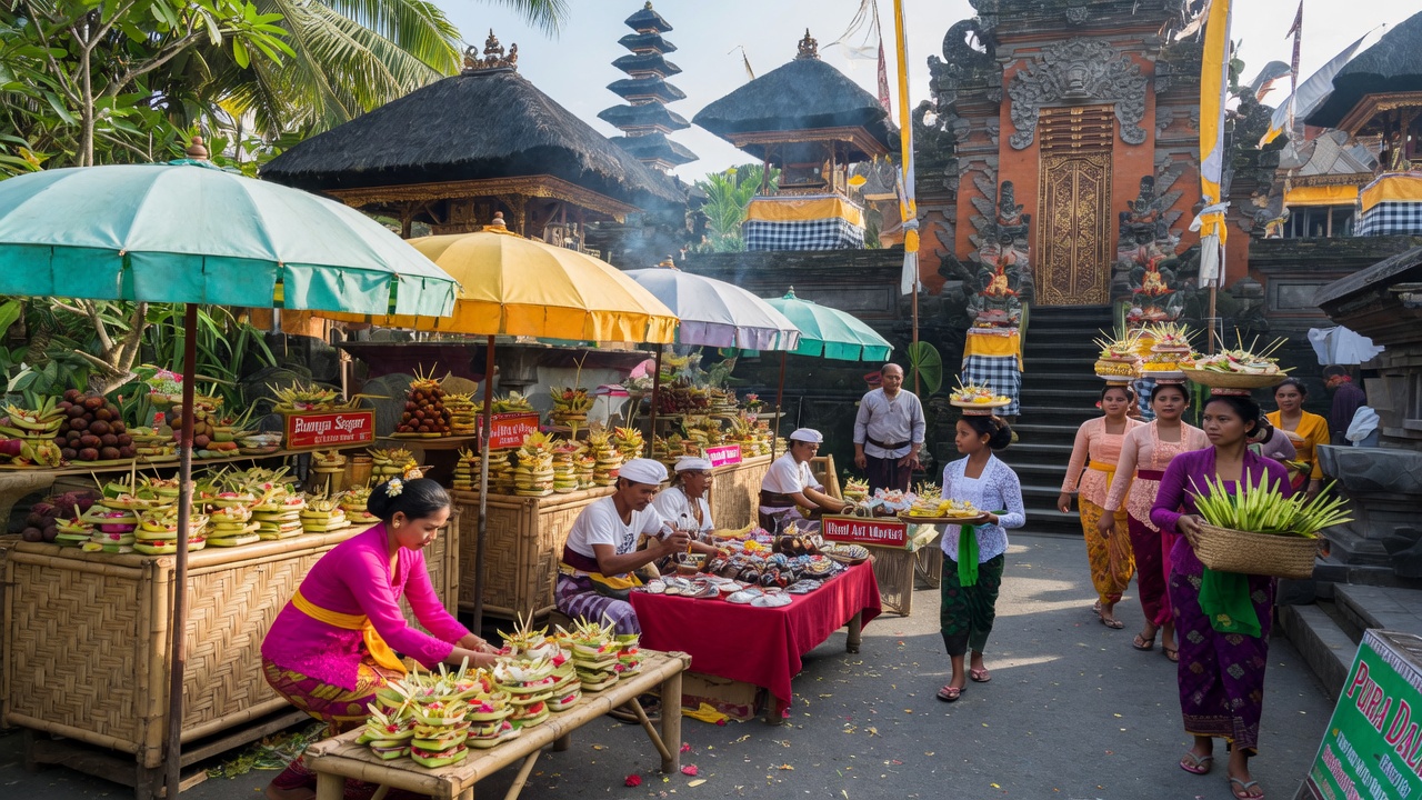 Traditional Bali temple and rice terraces