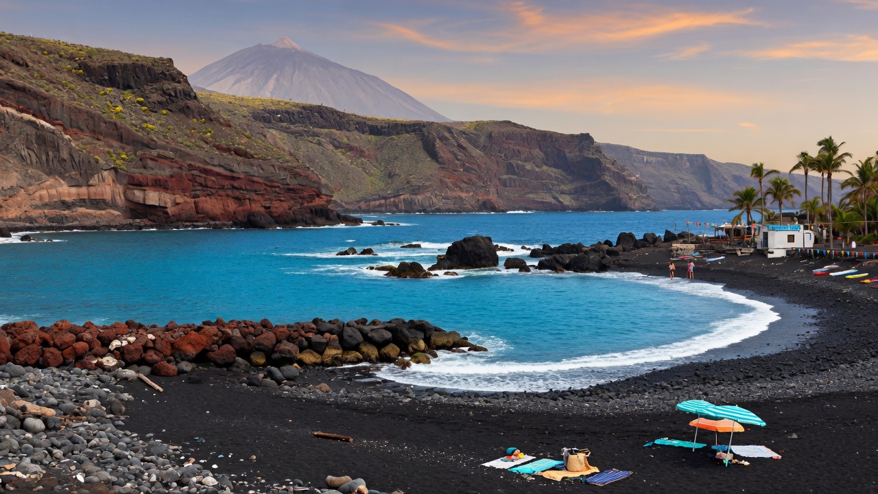 Canary Islands volcanic landscape and ocean