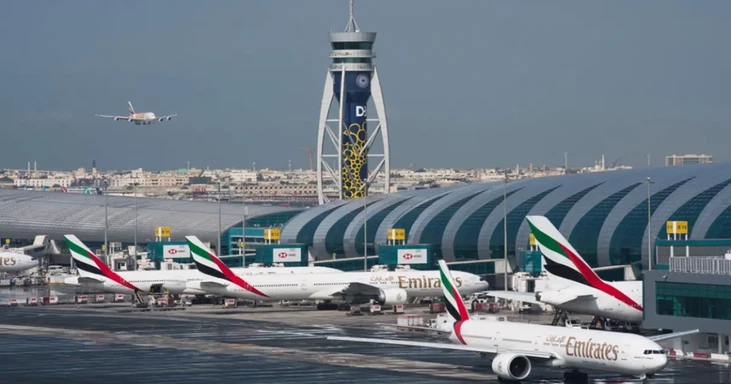 Dubai International Airport Terminal interior with travellers