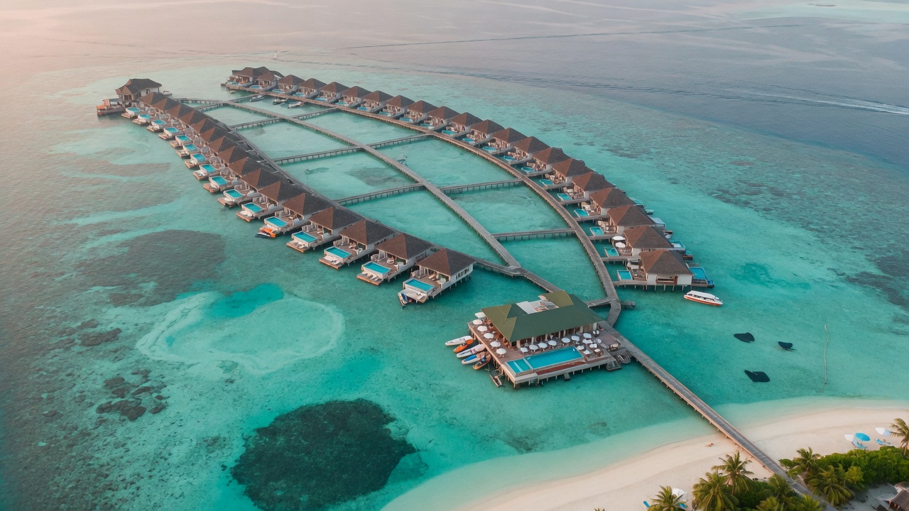Maldives white sand beach and palm trees