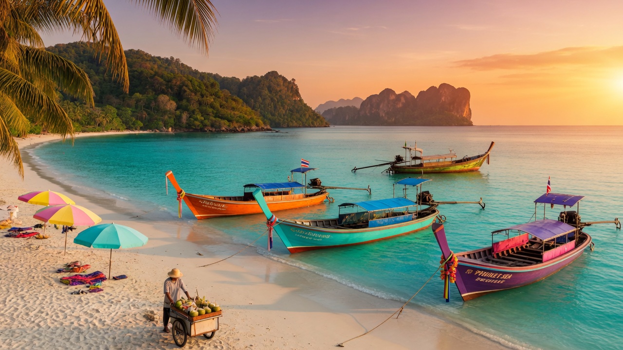 Phuket beach sunset Thailand