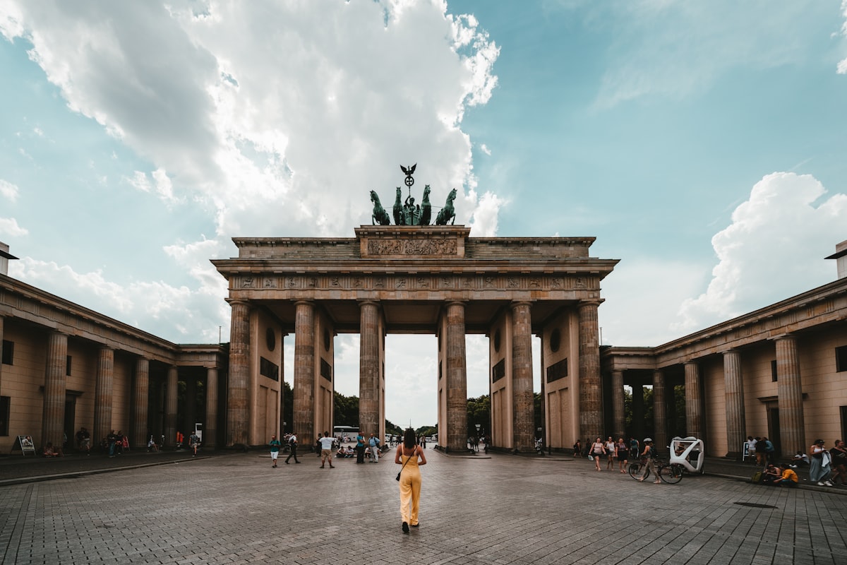 Berlin skyline at sunset — departure city for flights to Paris